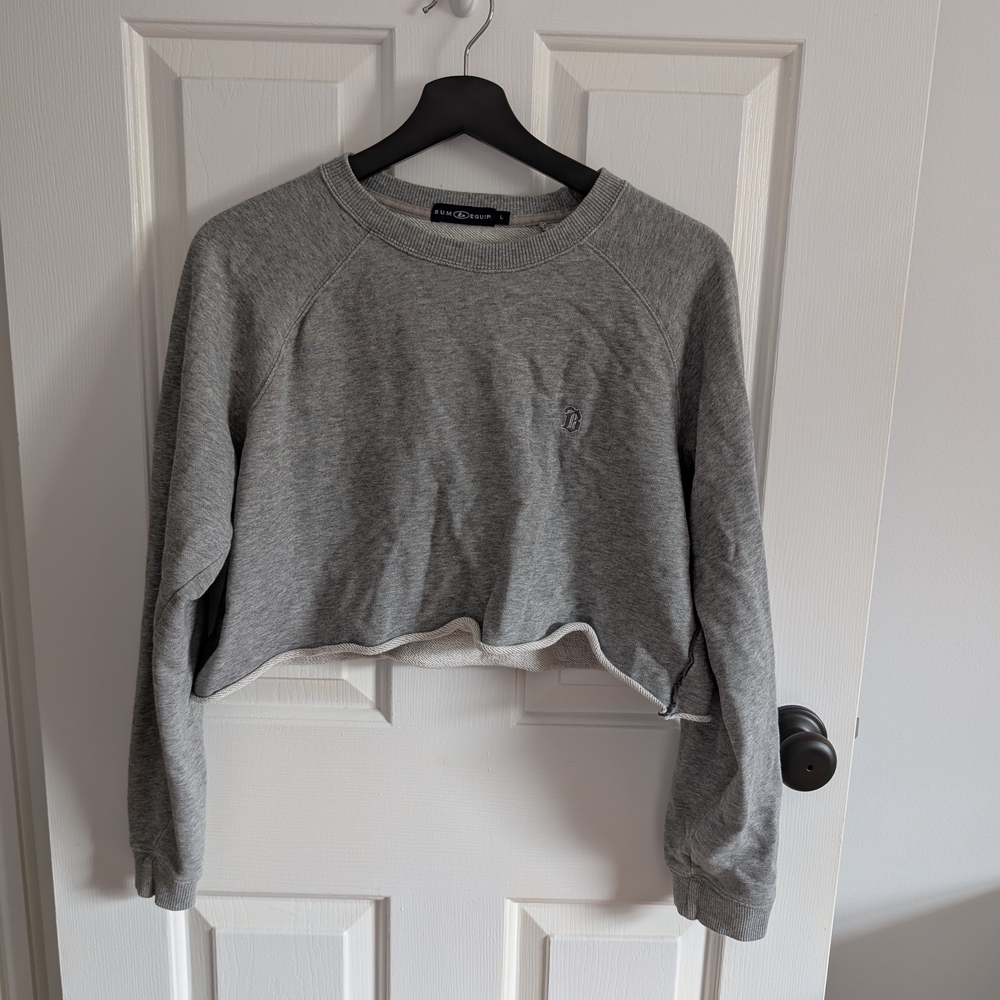 Vintage BUM Equipment Women's Gray Cropped Crewneck Sweatshirt Large